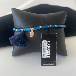 Express Blue & Gold Beaded Bracelet with Navy Tassel
